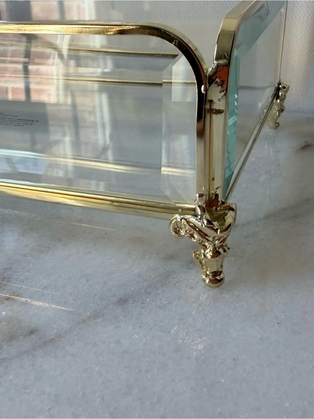 Glass Jewelry Display Box with Gold Frame vintage style